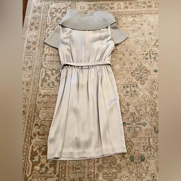 Escada Silk Satin Dress with Knit Cowl neck and Sleeves - Picture 3 of 10